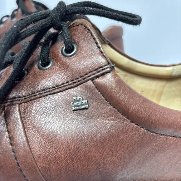 FINN COMFORT Dijon Teak Brown Leather Lace Up SHOES (Mens 11W) Wide MSRP $385