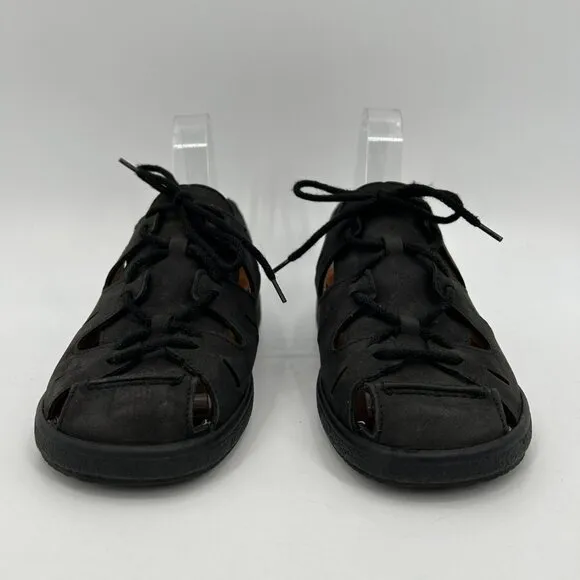 FINN COMFORT Germany Black Leather Fisherman Sandals Shoes Size 38