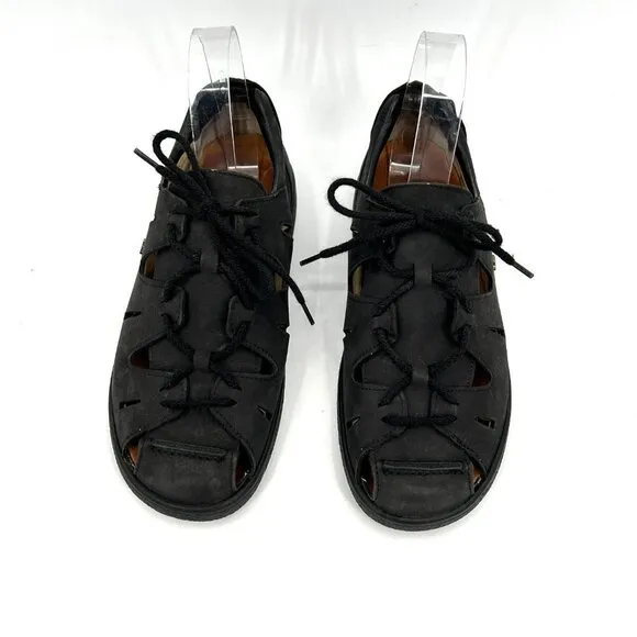 FINN COMFORT Germany Black Leather Fisherman Sandals Shoes Size 38