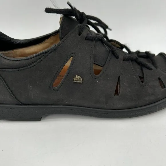FINN COMFORT Germany Black Leather Fisherman Sandals Shoes Size 38