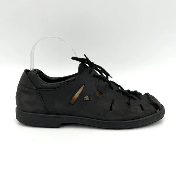 FINN COMFORT Germany Black Leather Fisherman Sandals Shoes Size 38