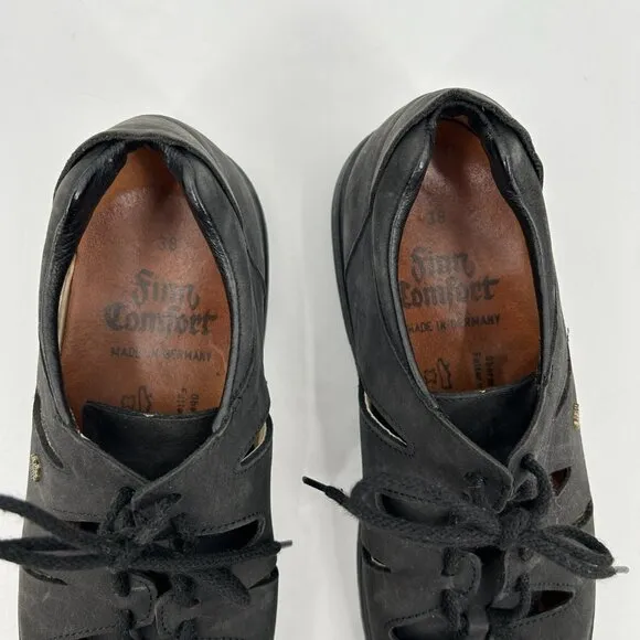 FINN COMFORT Germany Black Leather Fisherman Sandals Shoes Size 38