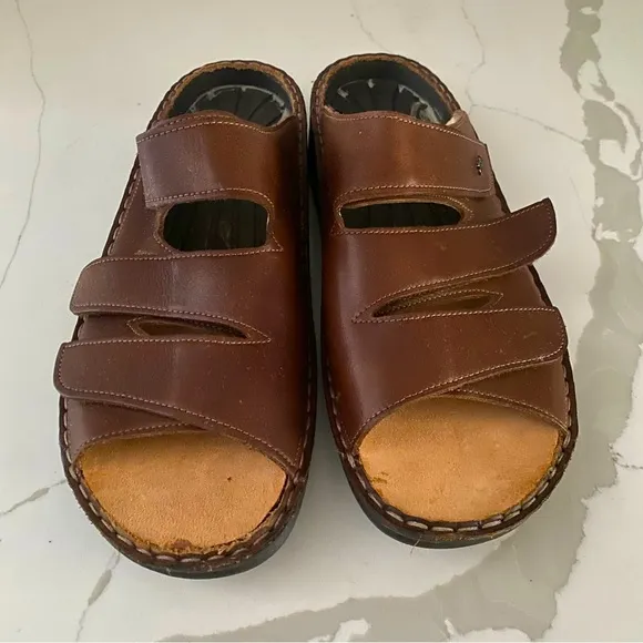 FINN COMFORT KORFU BROWN 100% LEATHER COMFORT SANDALS SIZE 11.5