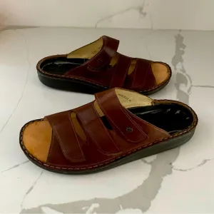 FINN COMFORT KORFU BROWN 100% LEATHER COMFORT SANDALS SIZE 11.5
