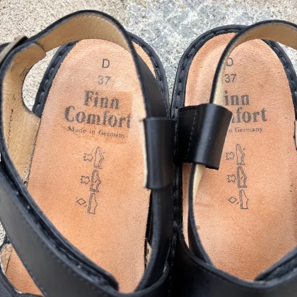 Finn Comfort Sandals Womens Size 7 Gomera Strappy Slingback Buckle Black…
