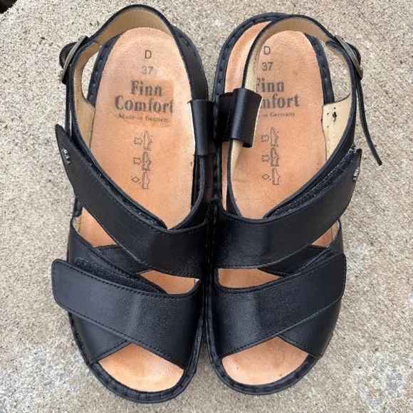 Finn Comfort Sandals Womens Size 7 Gomera Strappy Slingback Buckle Black…