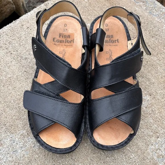 Finn Comfort Sandals Womens Size 7 Gomera Strappy Slingback Buckle Black…