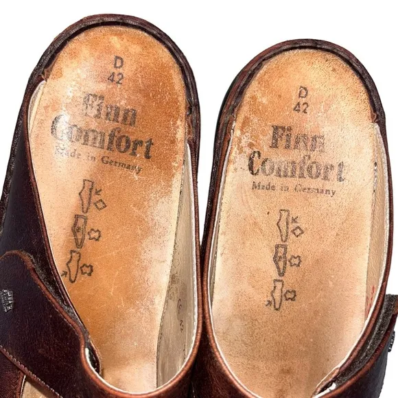 Finn Comfort Stanford Brown Leather Mary Jane Slides Clogs