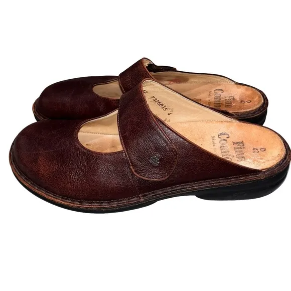 Finn Comfort Stanford Brown Leather Mary Jane Slides Clogs