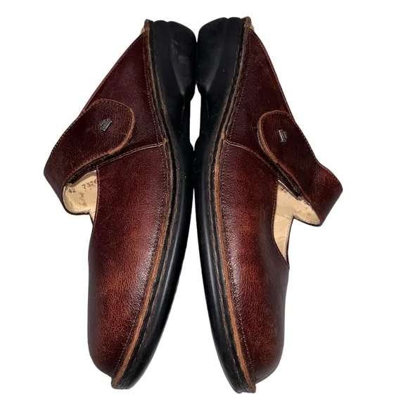 Finn Comfort Stanford Brown Leather Mary Jane Slides Clogs
