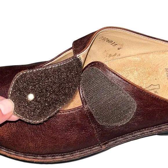 Finn Comfort Stanford Brown Leather Mary Jane Slides Clogs