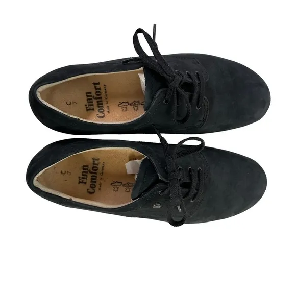 Finn Comfort Womens Buggy Princeton Leather Lace Up Shoe Sz 7 Black Rocker Sole