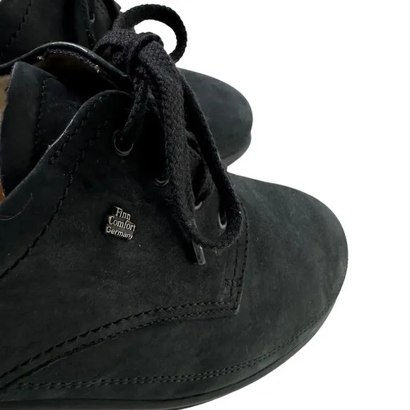 Finn Comfort Womens Buggy Princeton Leather Lace Up Shoe Sz 7 Black Rocker Sole