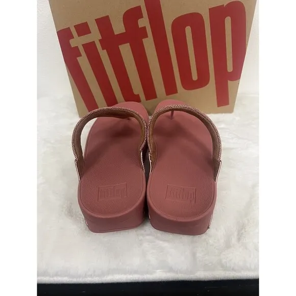 Fitflop Lulu Glitz Toepost Thong Sandals Warm Rose  Womens Sz 10 Comfort NEW