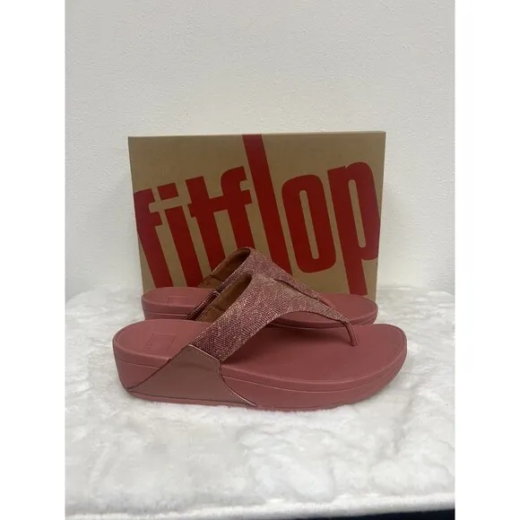 Fitflop Lulu Glitz Toepost Thong Sandals Warm Rose  Womens Sz 10 Comfort NEW