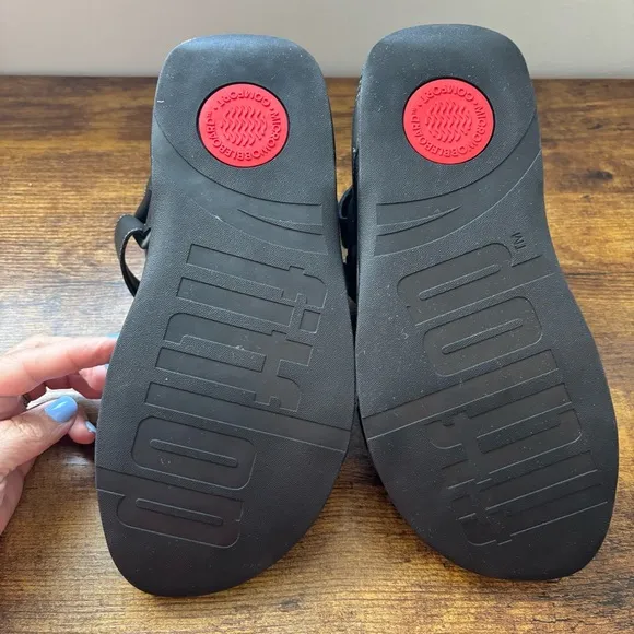 FitFlop Mens Sandals 10 Black Leather Ryker Black Sport Adjustable Comfort