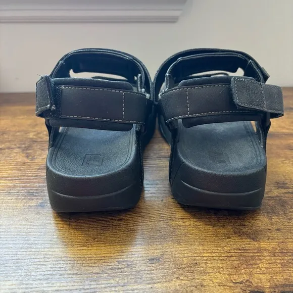 FitFlop Mens Sandals 10 Black Leather Ryker Black Sport Adjustable Comfort
