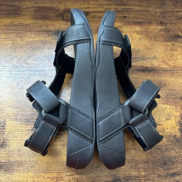FitFlop Mens Sandals 10 Black Leather Ryker Black Sport Adjustable Comfort