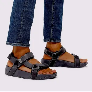 FitFlop Mens Sandals 10 Black Leather Ryker Black Sport Adjustable Comfort