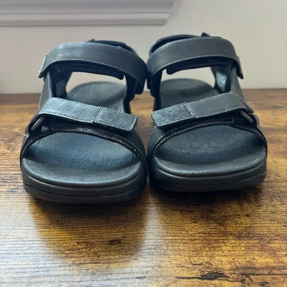 FitFlop Mens Sandals 10 Black Leather Ryker Black Sport Adjustable Comfort