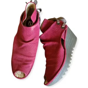 FLY London yema lace up red perforated Peepe Toe Wedge Sandal Comfort Shoes