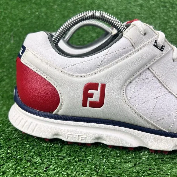 FootJoy FJ Men's 9.5 Pro SL White Red Leather Spikeless Golf Shoes 53243 Comfort