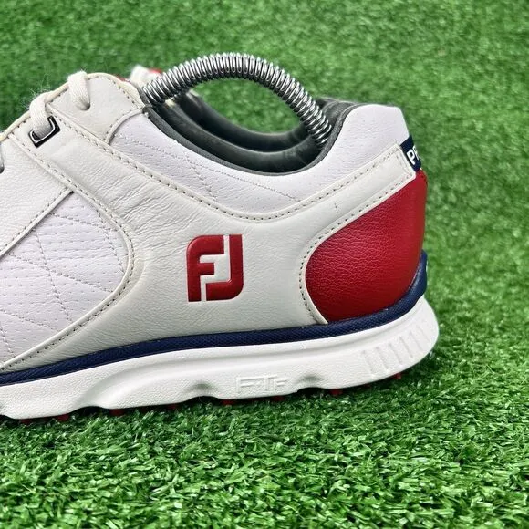 FootJoy FJ Men's 9.5 Pro SL White Red Leather Spikeless Golf Shoes 53243 Comfort