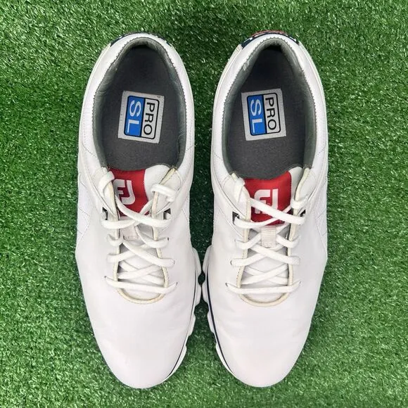 FootJoy FJ Men's 9.5 Pro SL White Red Leather Spikeless Golf Shoes 53243 Comfort
