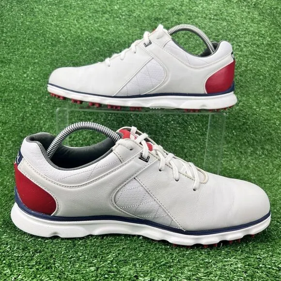 FootJoy FJ Men's 9.5 Pro SL White Red Leather Spikeless Golf Shoes 53243 Comfort