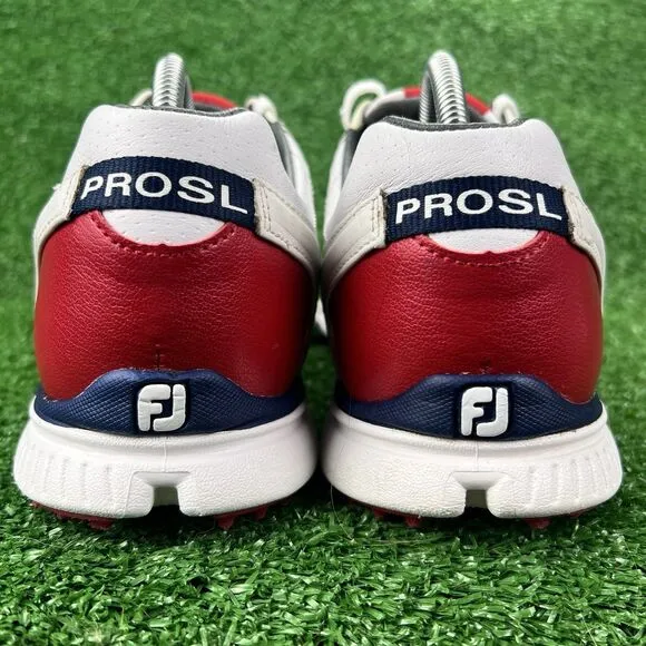 FootJoy FJ Men's 9.5 Pro SL White Red Leather Spikeless Golf Shoes 53243 Comfort