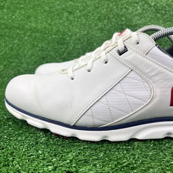 FootJoy FJ Men's 9.5 Pro SL White Red Leather Spikeless Golf Shoes 53243 Comfort
