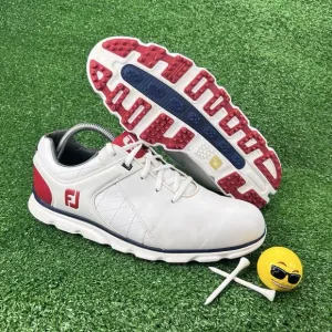 FootJoy FJ Men's 9.5 Pro SL White Red Leather Spikeless Golf Shoes 53243 Comfort