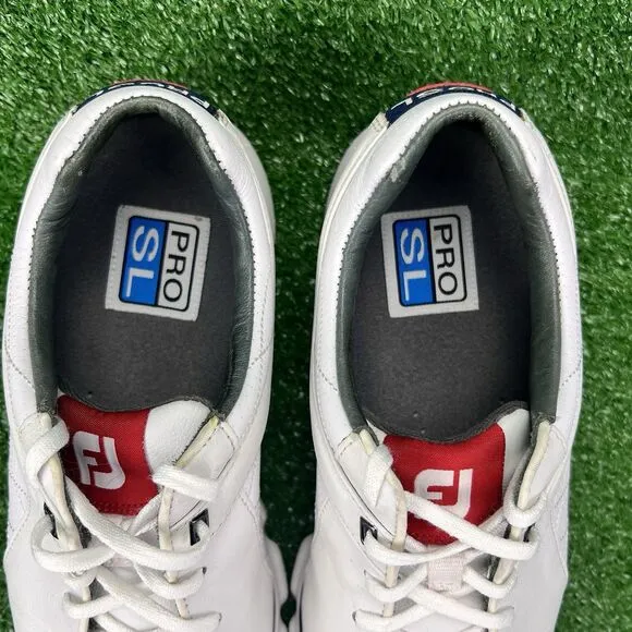 FootJoy FJ Men's 9.5 Pro SL White Red Leather Spikeless Golf Shoes 53243 Comfort
