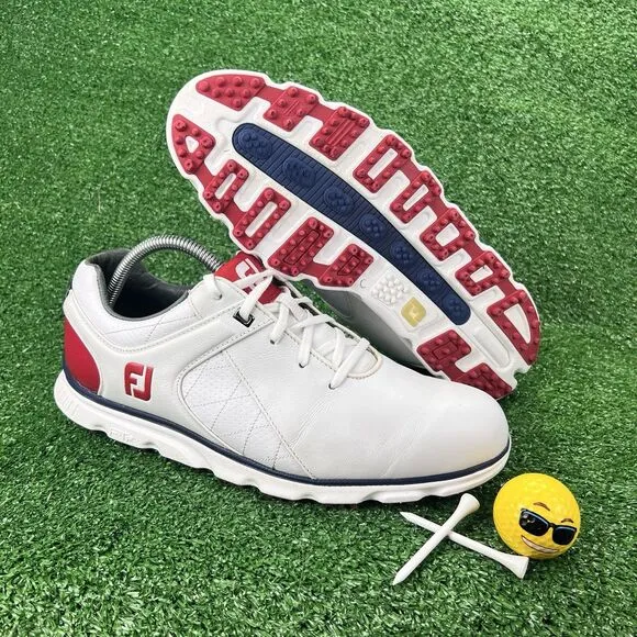 FootJoy FJ Men's 9.5 Pro SL White Red Leather Spikeless Golf Shoes 53243 Comfort