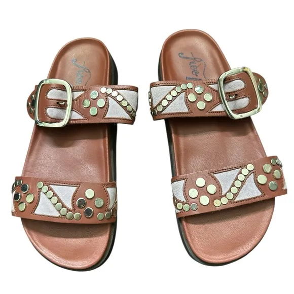 Free People Revelry Studded Buckle Leather Sandals Burgundy Women’s Size 10