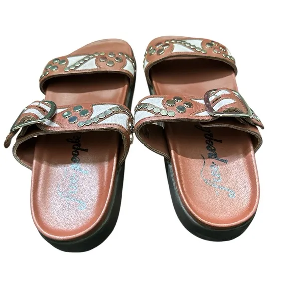 Free People Revelry Studded Buckle Leather Sandals Burgundy Women’s Size 10