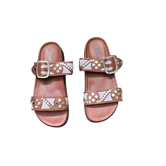 Free People Revelry Studded Buckle Leather Sandals Burgundy Women’s Size 10