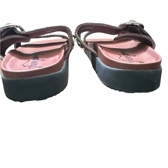 Free People Revelry Studded Buckle Leather Sandals Burgundy Women’s Size 10