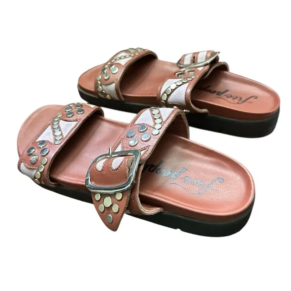 Free People Revelry Studded Buckle Leather Sandals Burgundy Women’s Size 10