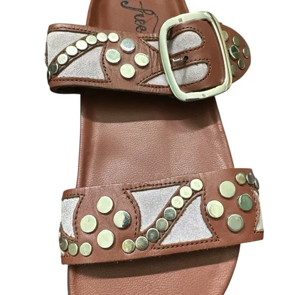 Free People Revelry Studded Buckle Leather Sandals Burgundy Women’s Size 10