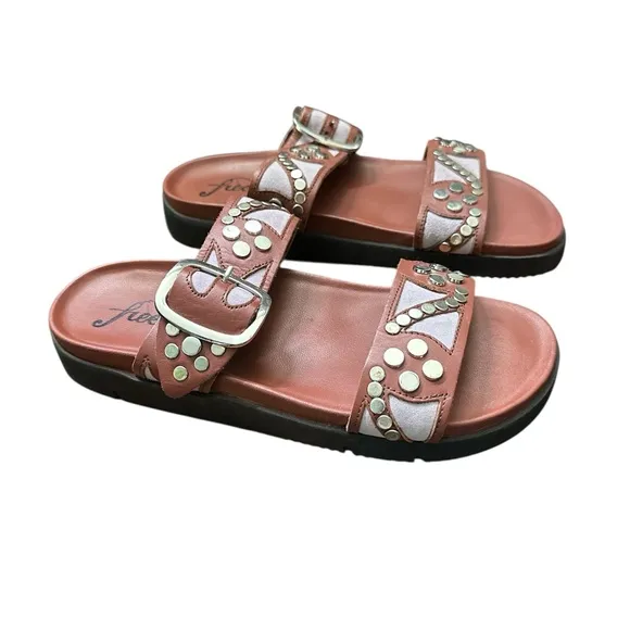 Free People Revelry Studded Buckle Leather Sandals Burgundy Women’s Size 10