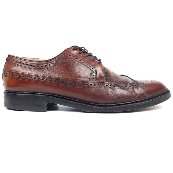 Freeman Old Money Wing Tip Brogue Brown Leather Oxford Derby Shoes Men's 10.5