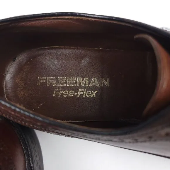 Freeman Old Money Wing Tip Brogue Brown Leather Oxford Derby Shoes Men's 10.5