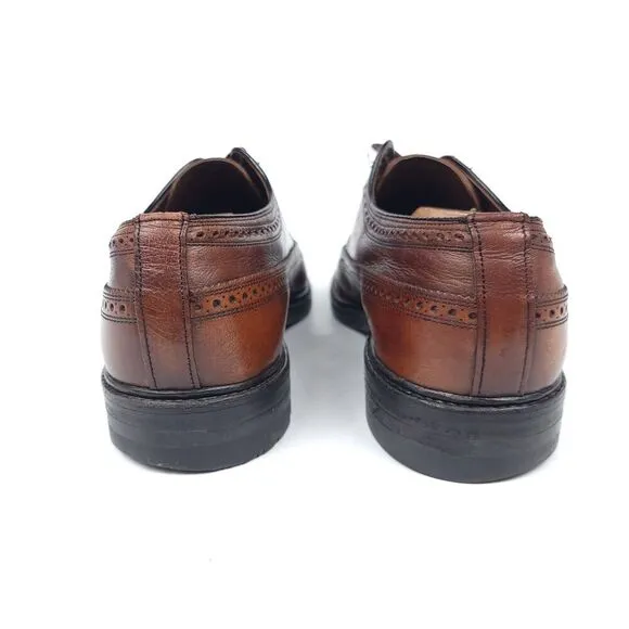Freeman Old Money Wing Tip Brogue Brown Leather Oxford Derby Shoes Men's 10.5
