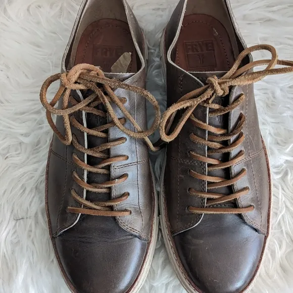 FRYE Gates Low Top Lace Up Dark Brown Leather Sneakers Shoes 10.5