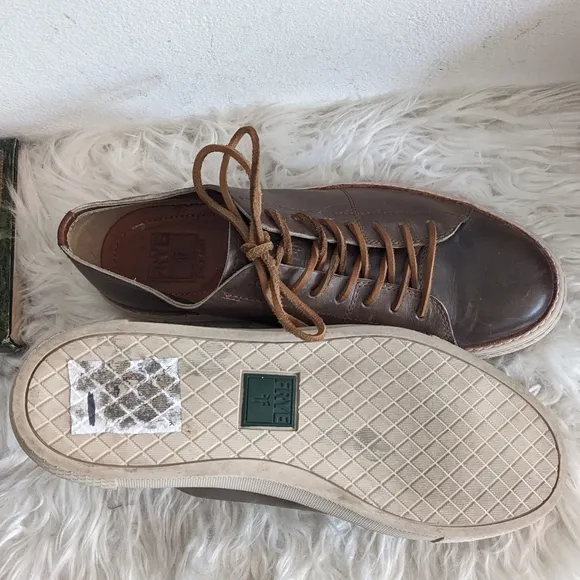 FRYE Gates Low Top Lace Up Dark Brown Leather Sneakers Shoes 10.5