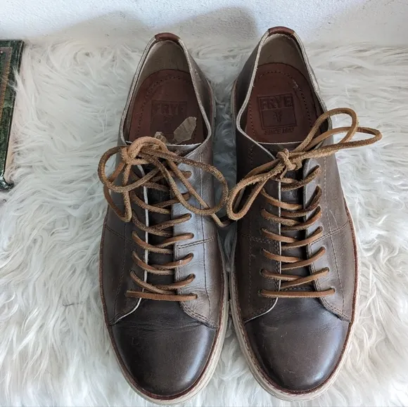 FRYE Gates Low Top Lace Up Dark Brown Leather Sneakers Shoes 10.5