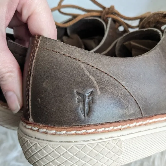 FRYE Gates Low Top Lace Up Dark Brown Leather Sneakers Shoes 10.5