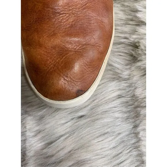 Frye Ivy Slip On Comfort Sneakers, Women's size 9M Cognac, Distressed leather