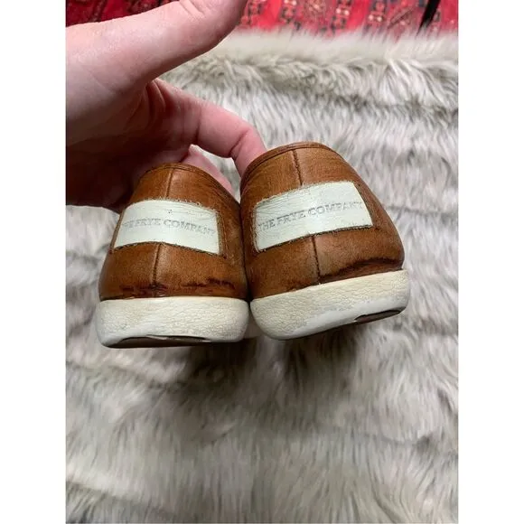 Frye Ivy Slip On Comfort Sneakers, Women's size 9M Cognac, Distressed leather